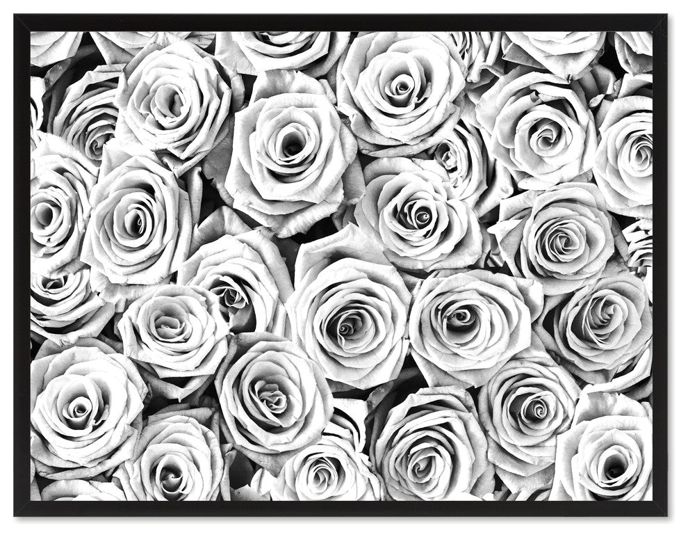 White Roses Flower Print on Canvas with Picture Frame, 28"x37"