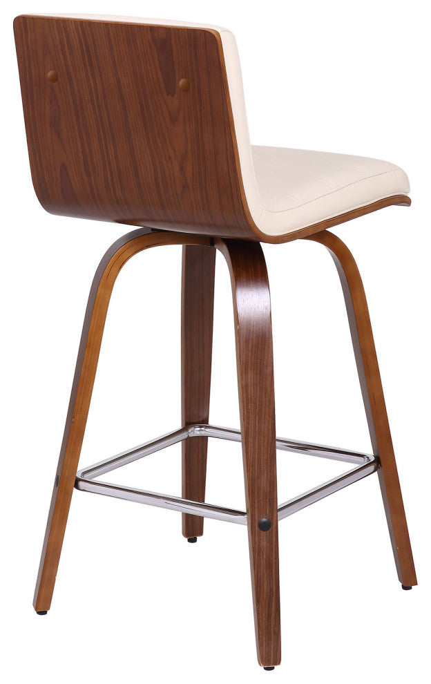 30" Cream Faux Leather Wooden Swivel Bar Stool