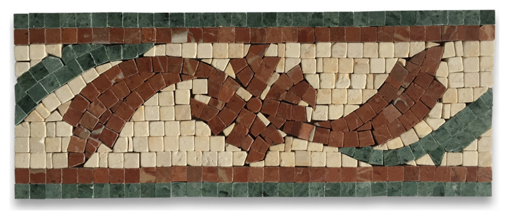 Marble Mosaic Border Listello Tile Clover Red 4.7x12 Polished Tumbled, 1 piece
