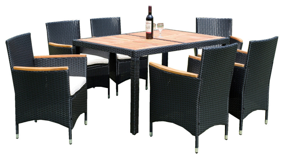 7 Pieces Outdoor Patio Wicker Furniture Dining Table Set With 6 Stools