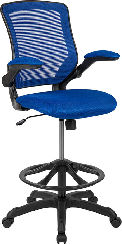 Mid-Back Mesh Ergonomic Drafting Chair With Adjustable Foot Ring, Blue
