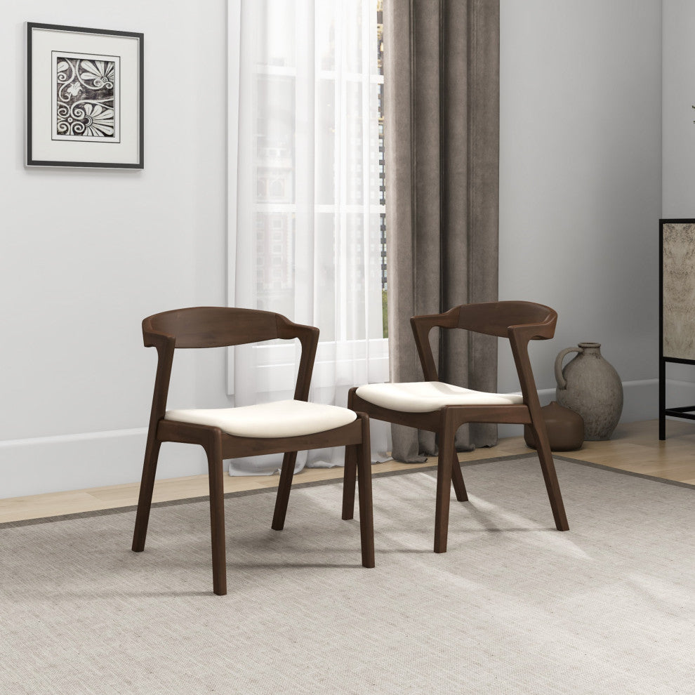 Reggie Mid-Century Modern Solid Wood Velvet Dining Chair, Set of 2, Cream