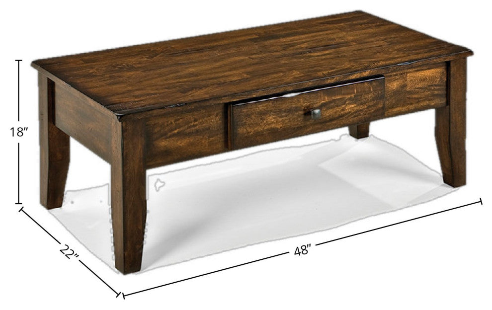 Kona 48" Wide Coffee Table With Drawer, Raisin