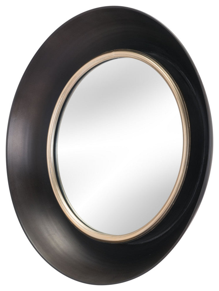 Frame Wall Mirror, Round, Glass, Steel Metal, Black, Bedroom Living