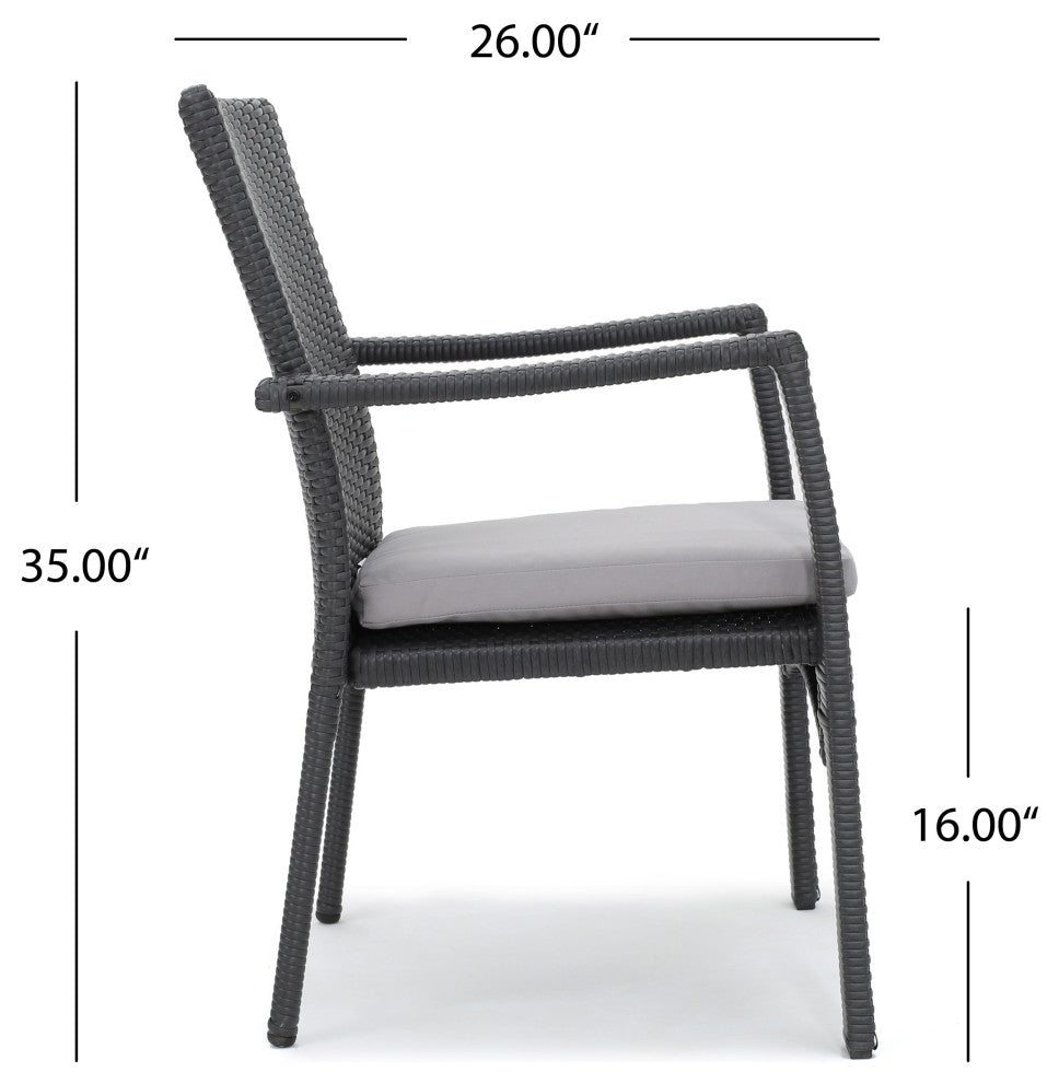 GDF Studio 5-Piece Leah Outdoor Wood and Wicker Dining Set, Gray and Gray