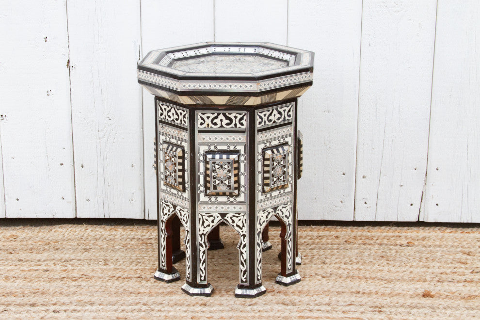 Vintage Black & White Marquetry Side Table