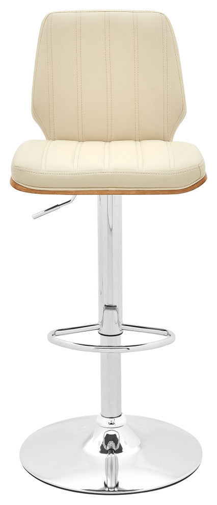 Sabine Adjustable Swivel Faux Leather and Black Metal Bar Stool, Cream