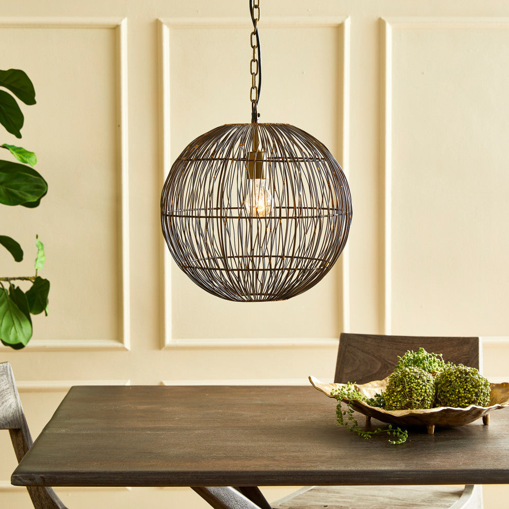 Rustic Modern Sphere Wire Cage Pendant Light 16 in Round Industrial Minimalist