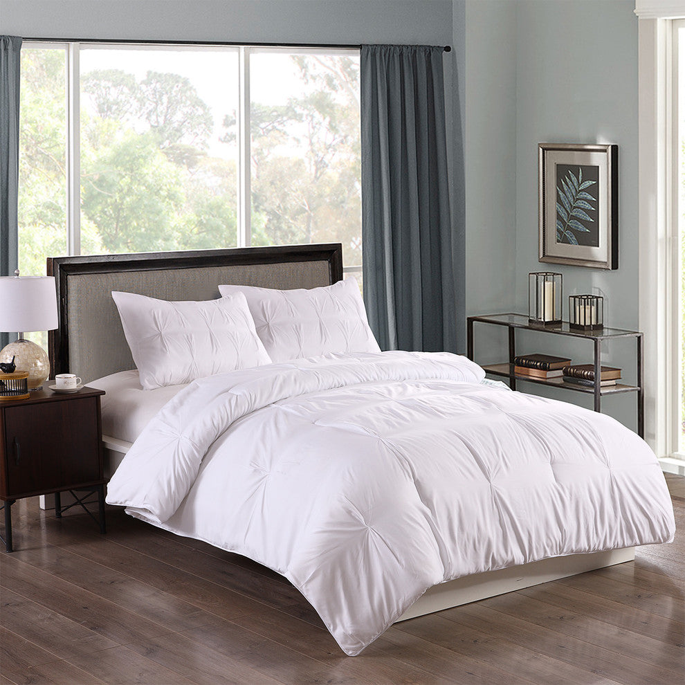 Lotus Home Pintuck Comforter Mini Set, Water/Stain Resistance, Full/Queen, White