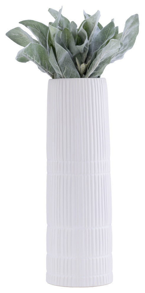 Ceramic 15"H Lined Cylinder Vase, White