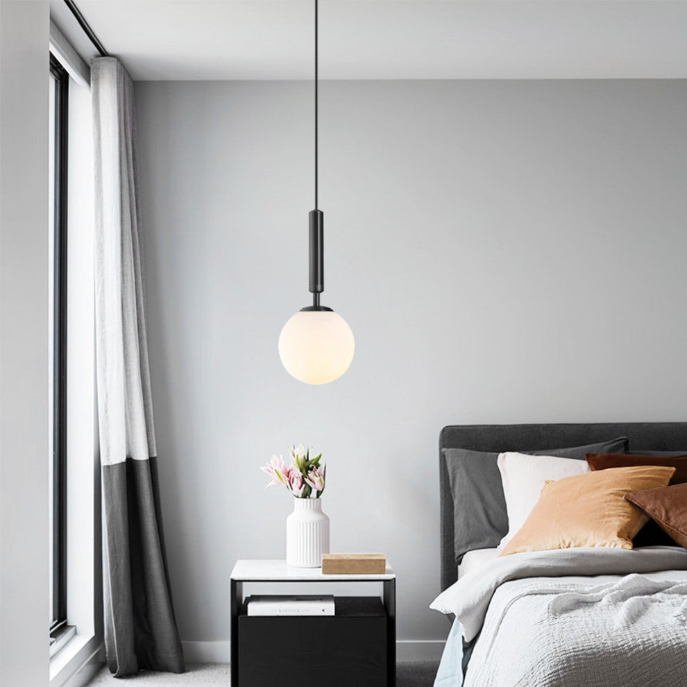1 Light Glass Globe Pendant Light, Black