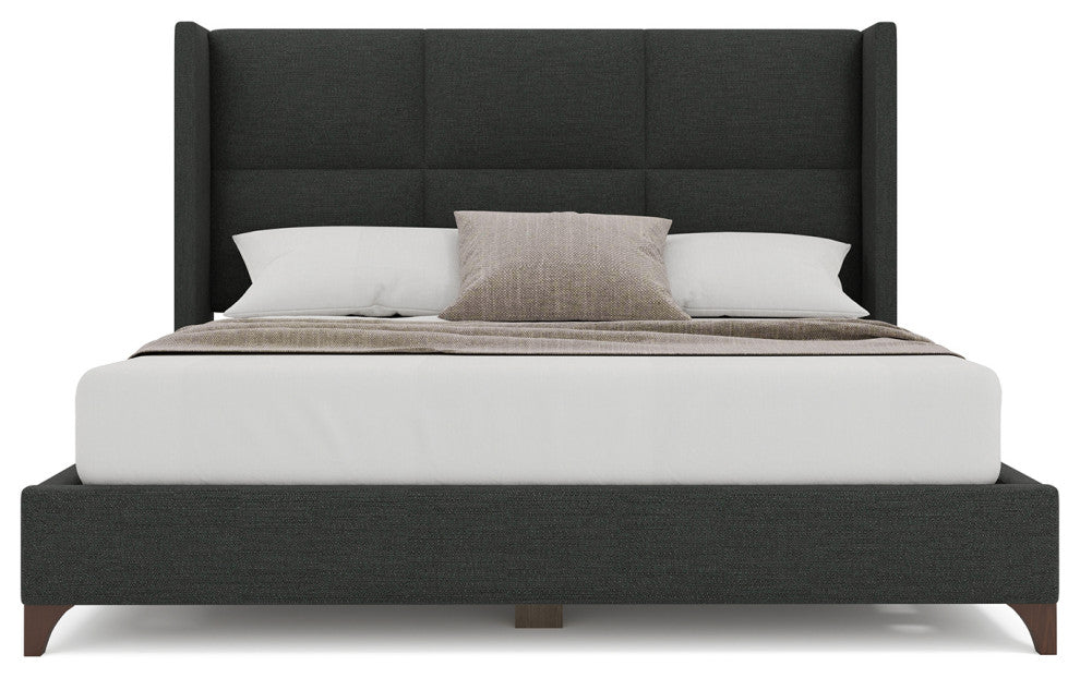 Nativa Interiors Megan Square Upholstered Bed, Charcoal, Queen