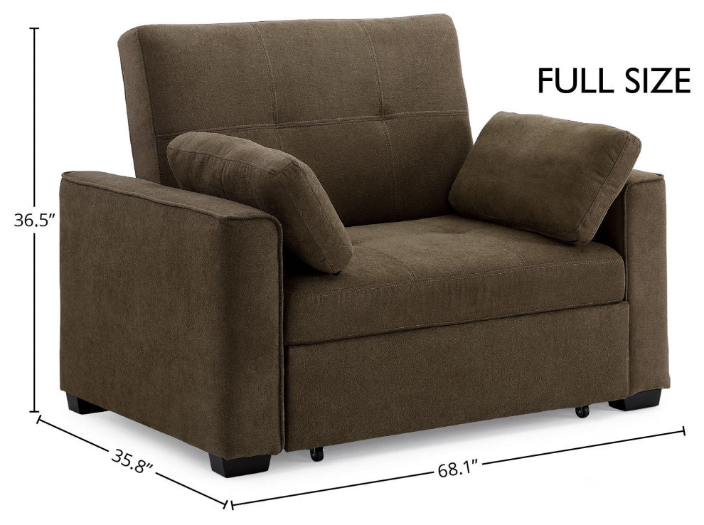 Nantucket Pull-Out Chenille Sleeper Sofa With Accent Pillows, Cappuccino, Full