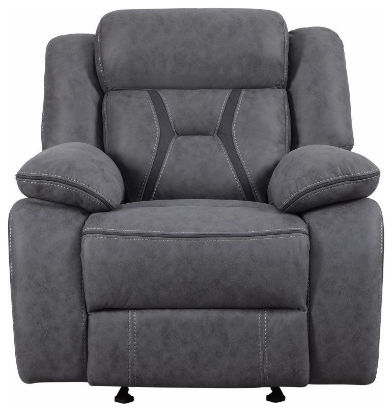 Pillow-Padded Glider Recliner With Contrast Stitching, Gray