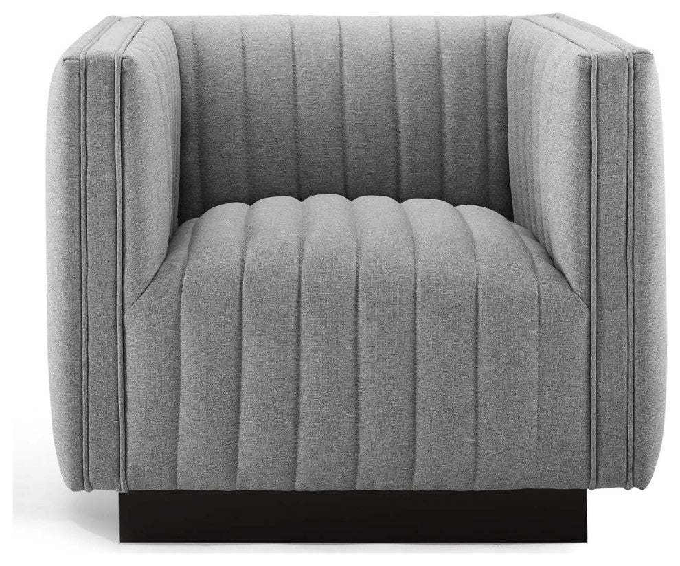 Tufted Armchair Accent Chair, Set of 2, Fabric, Gray, Modern, Lounge