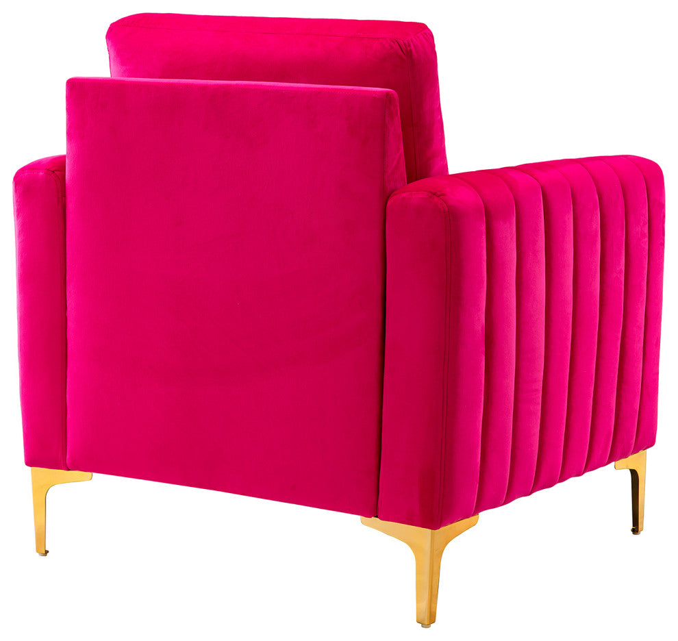 Velvet Comfor Club Chair With Arms&Metal Legs, Fuchsia