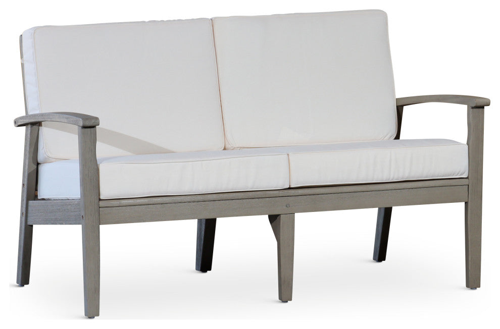DTY Outdoor Living Longs Peak Eucalyptus Loveseat w/ Cushion, Driftwood Gray, Cr