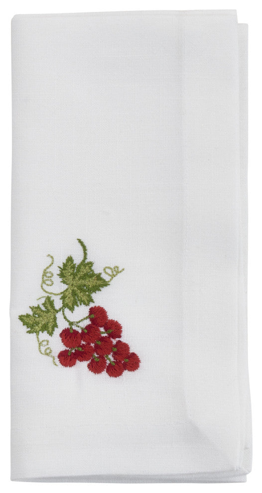EmbroideredTable Napkins With Grapes Design (Set of 4), White, 20"x20"