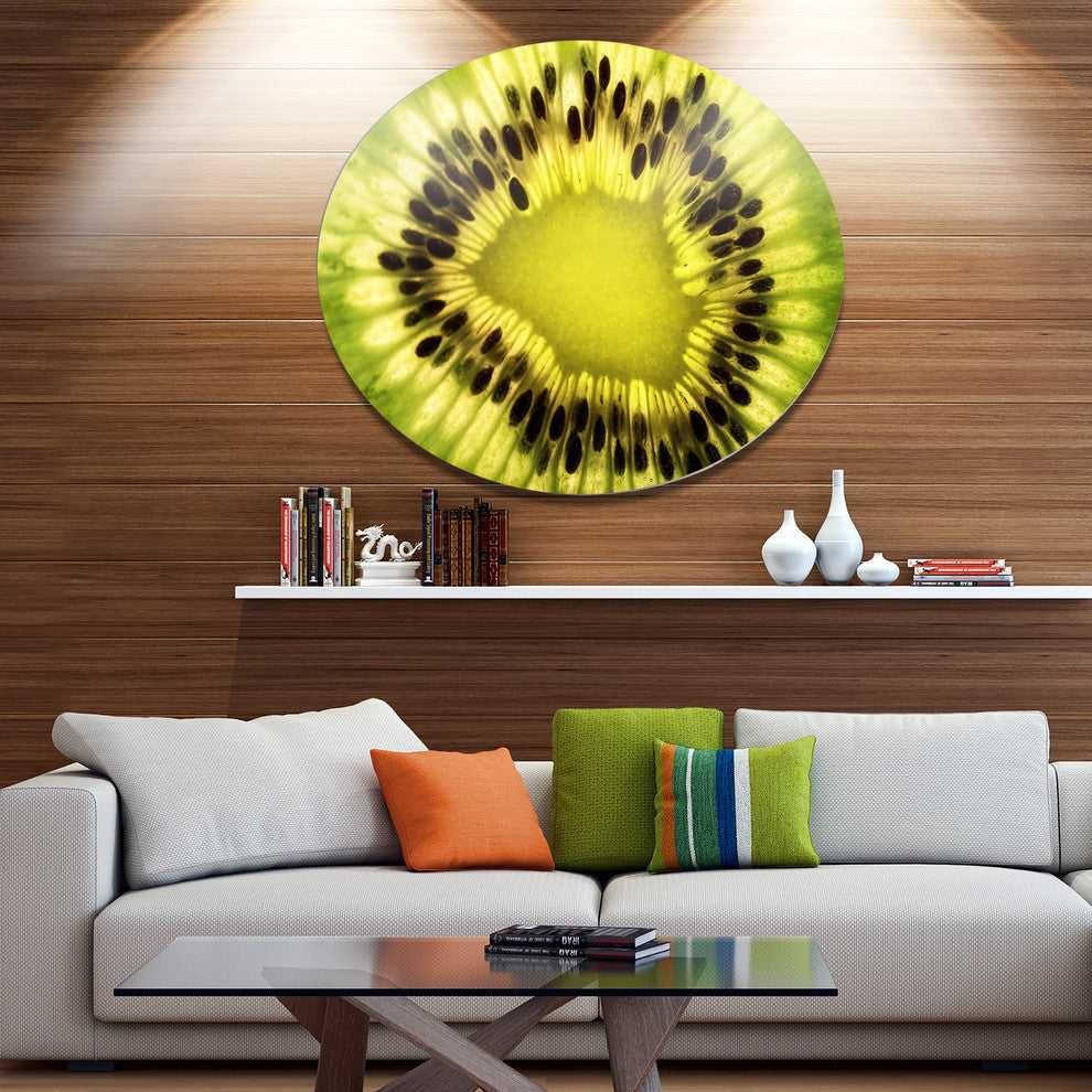 Green Kiwi Seeds And Inside Pattern, Modern Round Wall Art, 36"