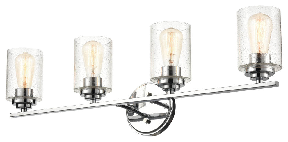 4-Light 31.125" Bathroom Vanity Light Clear Seedy Glass, Chrome