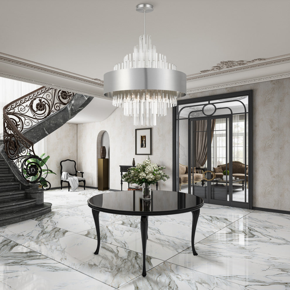 14 Light Brushed Nickel Large Pendant Chandelier