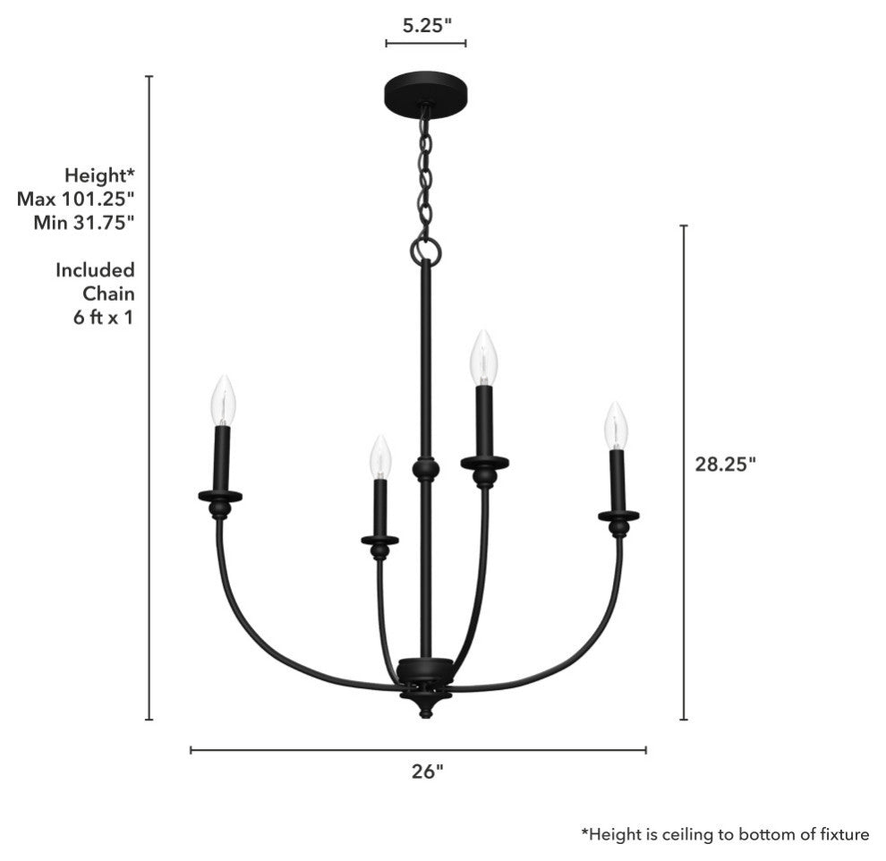 26" Southcrest Flat Matte Black 4 Light Chandelier Light