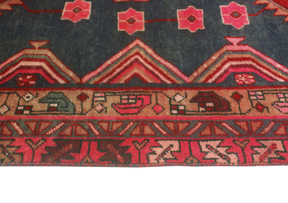 Fine Vintage Distressed Khaleesi Navy/Burgundy Runner, 3'4x10'8