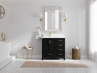 Malibu 36 Left Offset Bath Vanity in Black 1.5" White Quartz