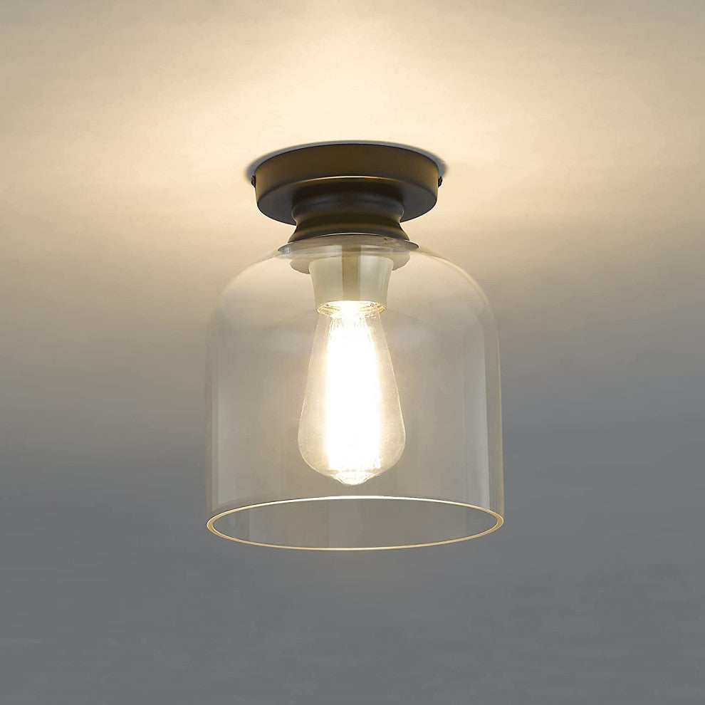 Black Semi Flush Mount Ceiling Light, Industrial