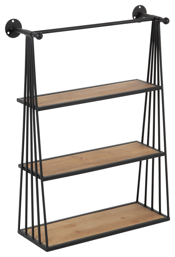 Nevin Wall-Mounted Hanging Shelf, Rustic Brown/Black 23x30