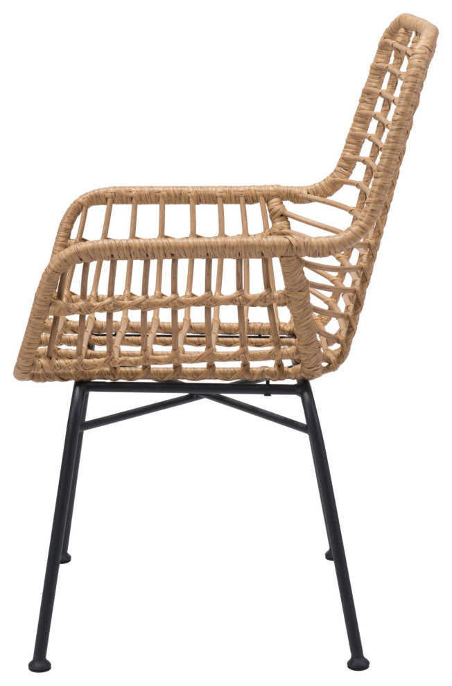 Dining Chair, Set of 2, Aluminum, Metal, Natural, Black, Outdoor Patio Balcony