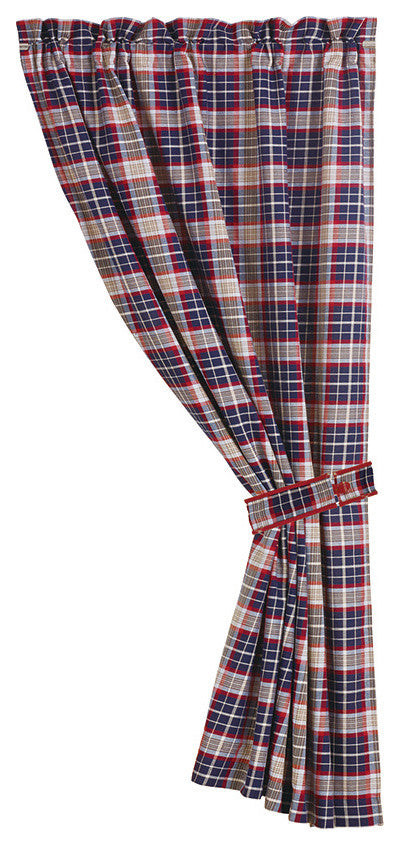 Blue Plaid Curtain With Tieback