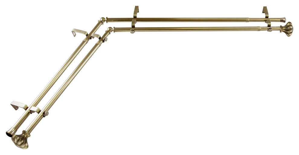 Maurice 13/16 inch Double Corner Window Curtain Rod, Antique Brass, 66-120"