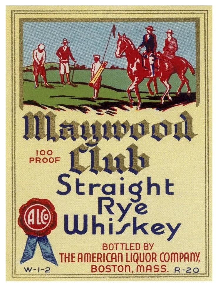 "Maywood Club Straight Rye Whiskey" Print by Vintage Booze Labels, 25"x32"