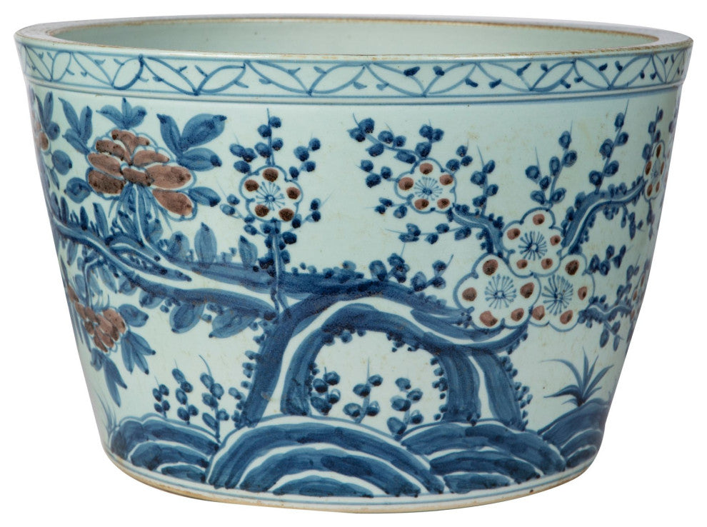 Underglaze Red Peony Basin Planter