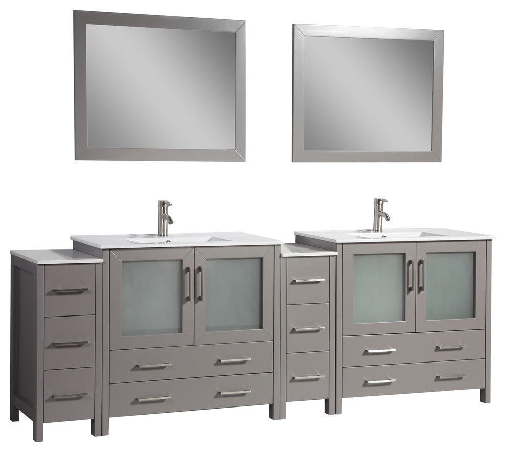 Vanity Art Vanity Set With Ceramic Top, 96", Gray