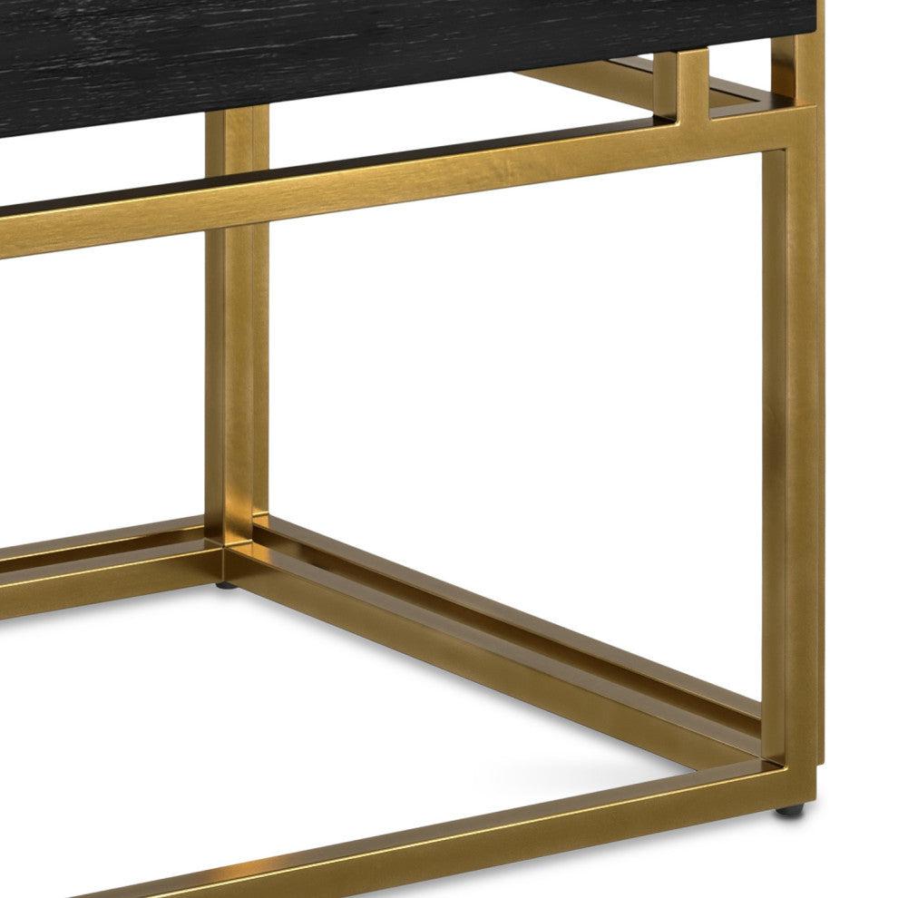 Macy Solid Mango Wood 2 Pc Nesting Table, Black, Gold
