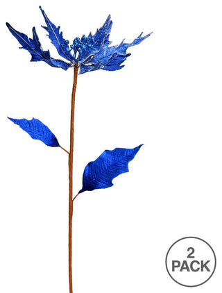 Glitter Poinsetta Artificial Christmas Spray , Blue, 32"