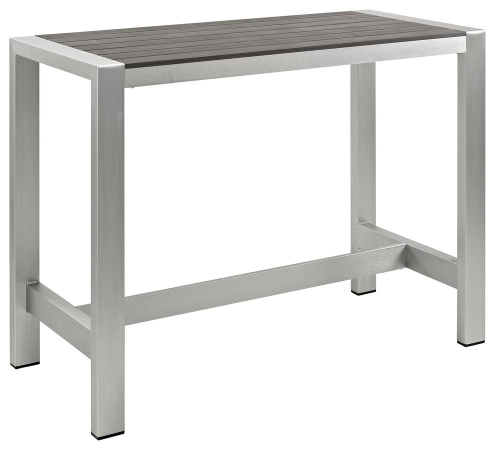 Shore Outdoor Patio Aluminum Rectangle Bar Table, Silver Gray