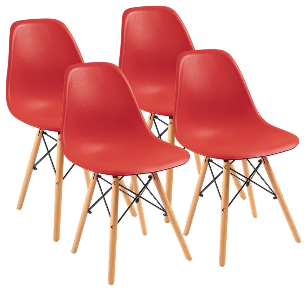 Mid Century Modern Dining Chair for Kitchen, Dining, Living Room Set of 4, Red