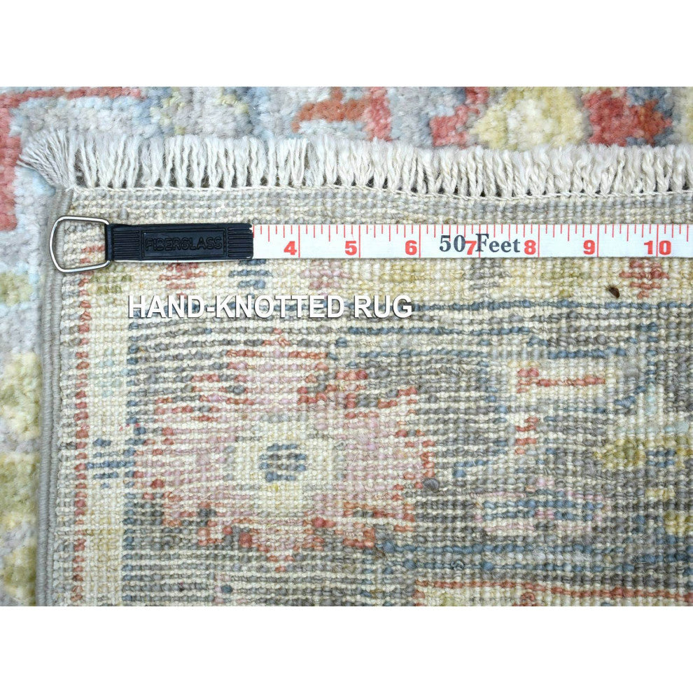 Gray, Afghan Wool Hand Knotted, Angora Ushak Runner Rug, 2'6"x9'5"