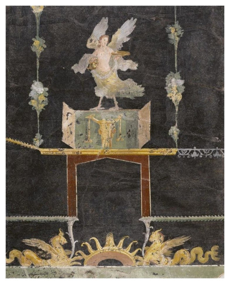 "Wall fragment with Siren, Sea Monsters, Niche, Black Ground" Paper Art, 24"x30"