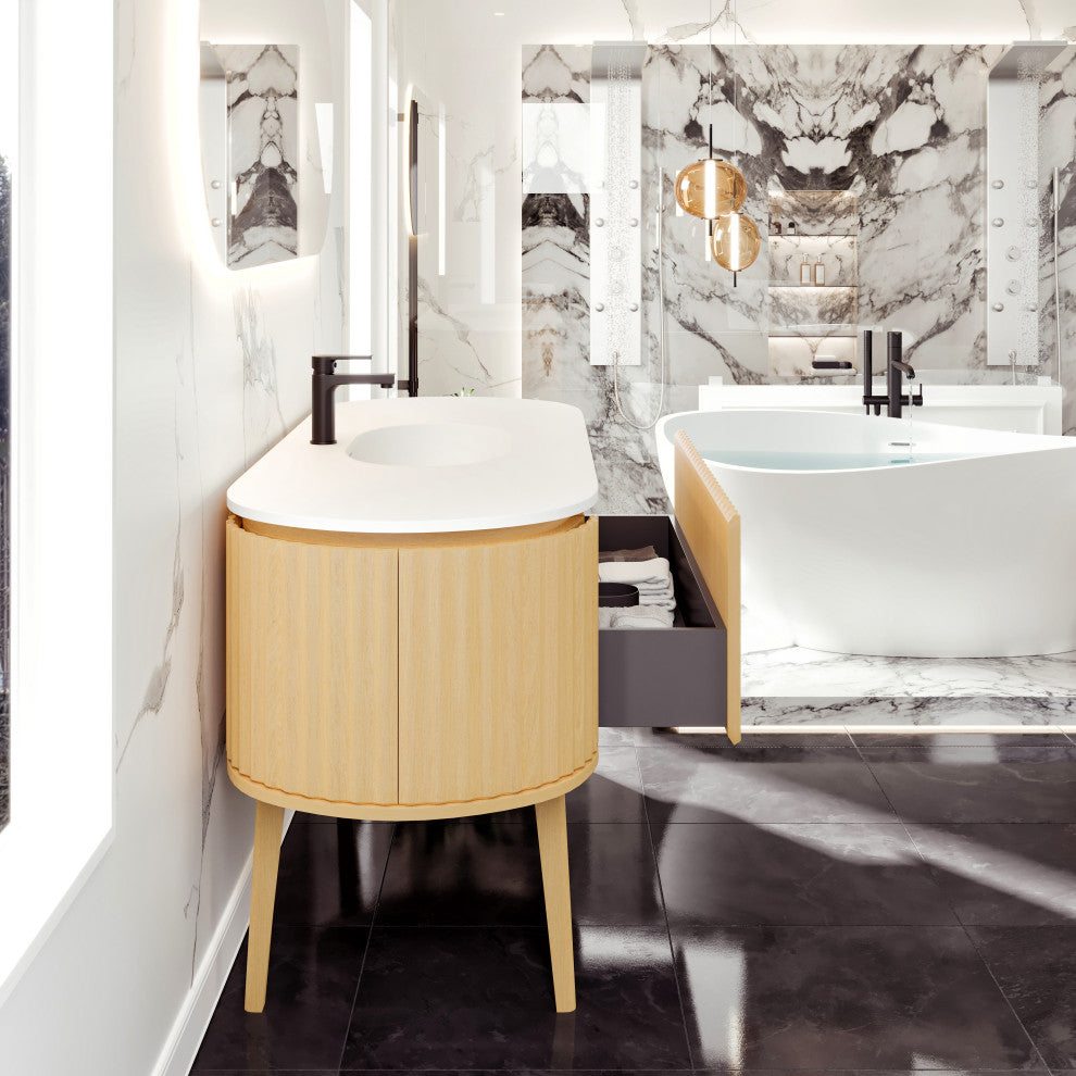 Eviva Haven 64" Oak Freestanding Vanity With White Solid Surface Integrated Top