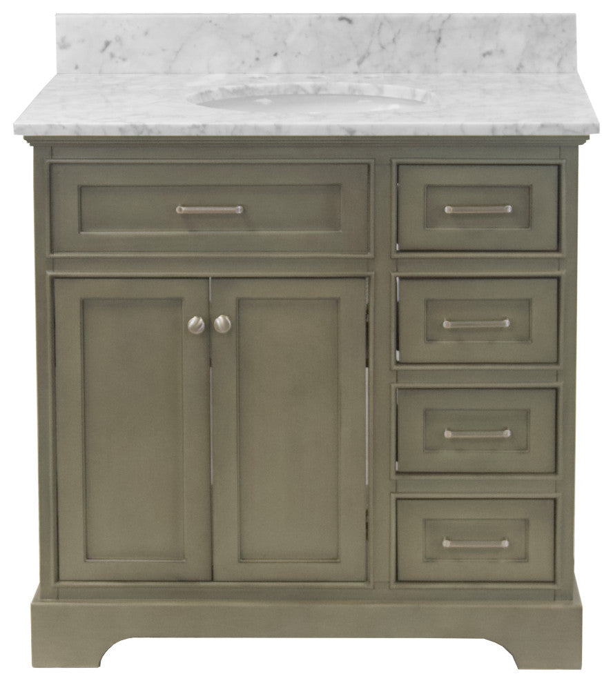 Aria 36" Bathroom Vanity, Weathered Gray, Carrara Marble