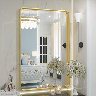 Metal Frame Decorative Rectangular Wall Mount Mirror, Gold, 24"x36"