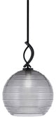 Cavella 1 Light Stem Mini Pendant, Matte Black Finish, 12" Smoke Ribbed Glass