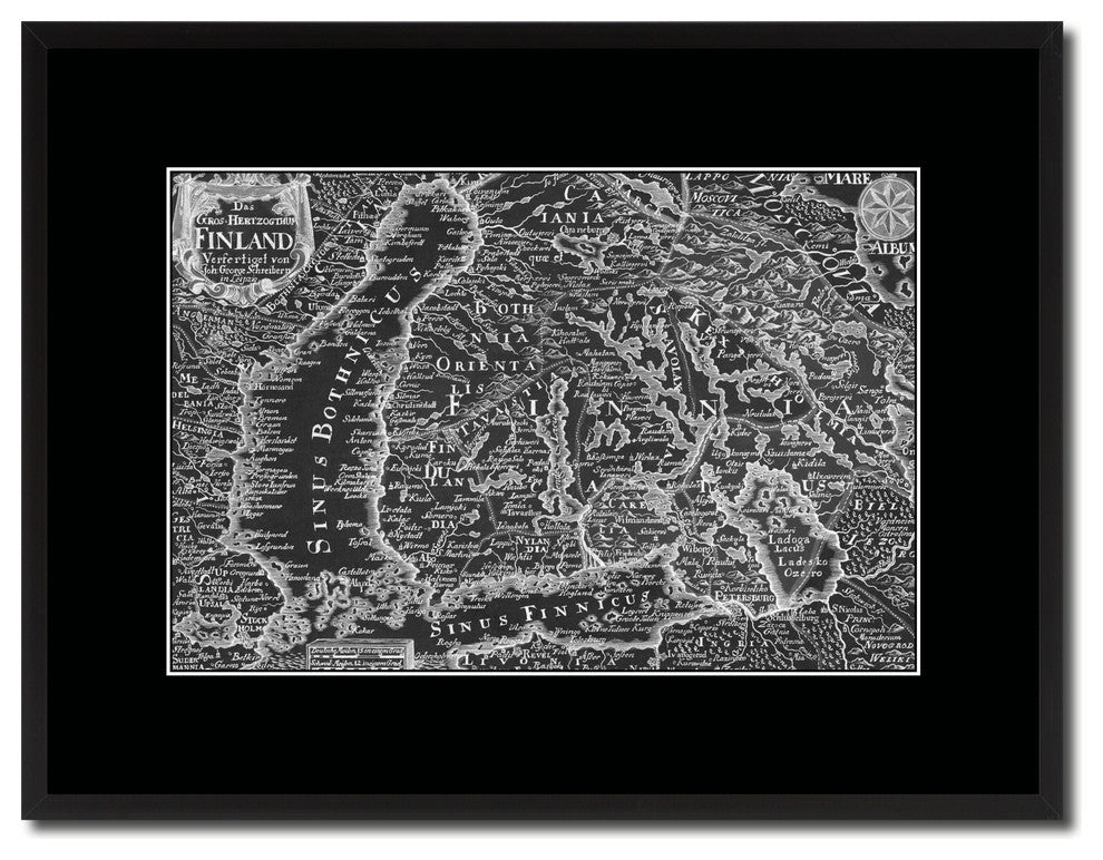 Finland Centuries Vintage Monochrome Map Canvas, 16"x21"