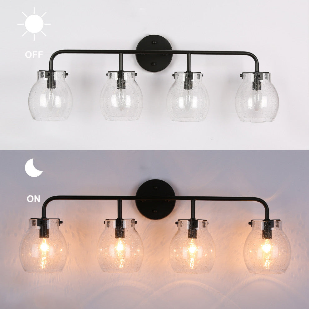 LNC 22" Modern Black Bathroom Vanity Light With Globe Seeded Glass