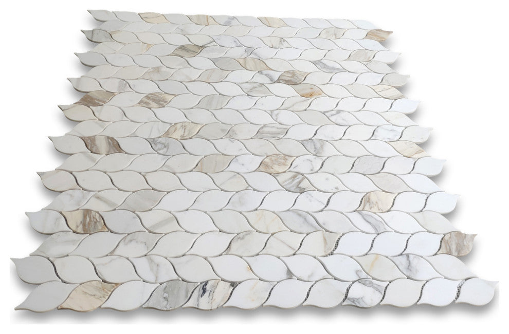 Calacatta Gold Marble Leaf Shape Medi Mosaic Tile Honed, 1 sheet