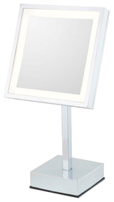 Square Rechargeable LED Lighted Freestanding Makeup Mirror, Chrome, Cool White Light 5500 Kelvin